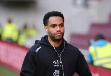 Rangers striker Danilo arrives at Tynecastle.