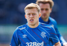 Connor Barron of Rangers warming up.