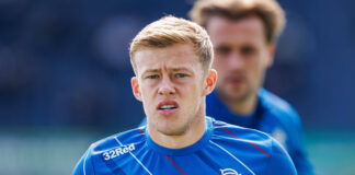 Connor Barron of Rangers warming up.