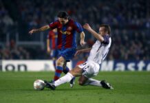 Lionel Messi in action against Rangers.
