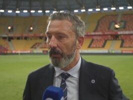 Rangers manager Derek McInnes fielding questions from Rangers TV in Poland.