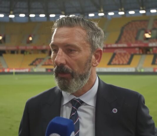 Rangers manager Derek McInnes fielding questions from Rangers TV in Poland.