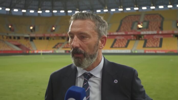 Rangers manager Derek McInnes fielding questions from Rangers TV in Poland.