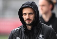 Rangers forward Nedim Bajrami arrives at Falkirk.