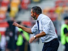 Derek Mcinnes Rangers manager in Poland.