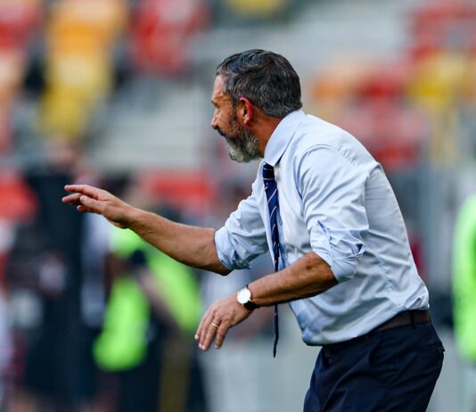 Derek Mcinnes Rangers manager in Poland.