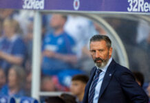Rangers manager Derek McInnes in the dugout at Ibrox.
