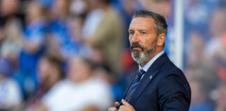 Derek McInnes Rangers manager in Rangers suit at Ibrox.