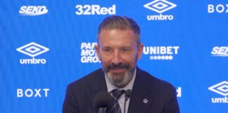 Derek McInnes speaks at a Rangers press conference at Ibrox