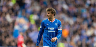 Dan Neil of Rangers with the captains armband