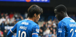 New Rangers internationals Minsu Kim and Djeidi Gassama in action for the club.