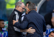 Derek McInnes tricks Martin O'Neill as the two embrace at Ibrox.